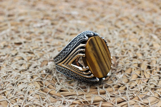 Tiger eye Silver ring for Men Grounded