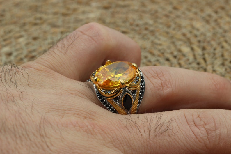 Citrine Silver ring for Men- Kingdom of güneş