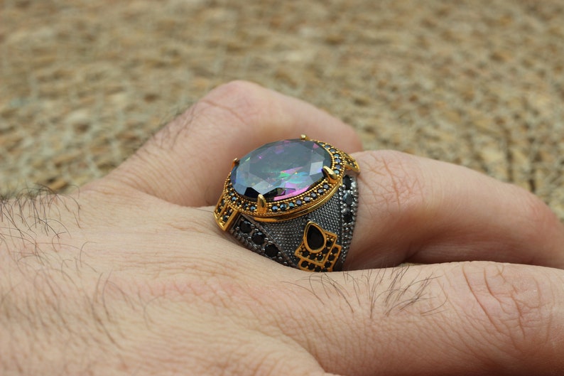 Mystic Topaz Silver ring for Men-Golden Spirit