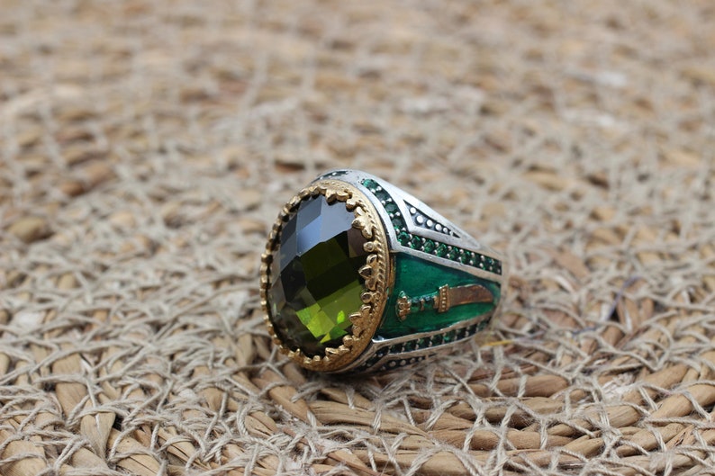 Peridot  Silver ring for Men-Dagger