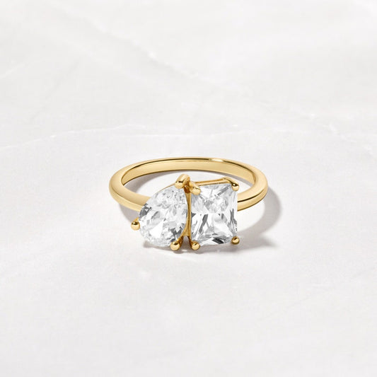 Toi et Moi Gold Plated CZ diamond ring