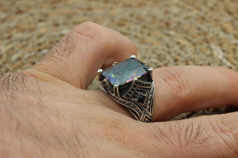 Mystic Topaz Silver ring for Men-Prince