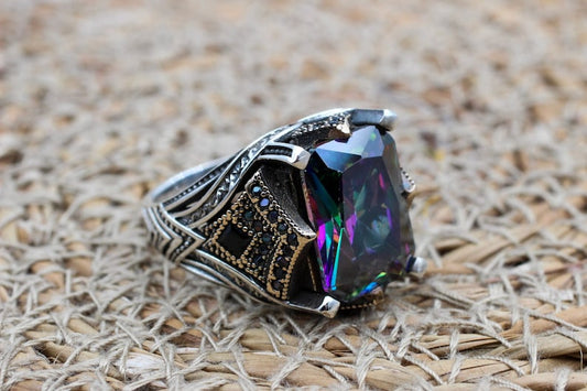 Mystic Topaz Silver ring for Men-Prince