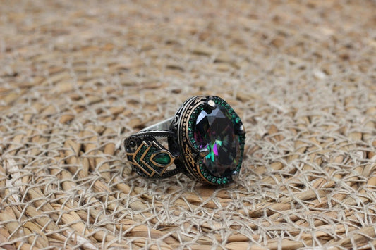 Mystic Topaz Silver ring for Men-Guiding Aura