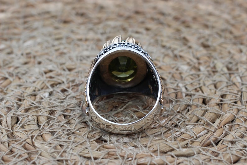 Peridot  Silver ring for Men- Green crown