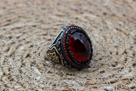 Ruby Silver Ring-Blood Moon