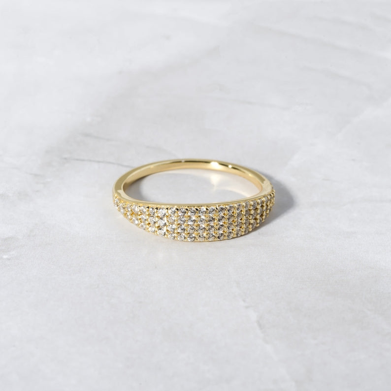 Pavé Signet Gold Plated CZ diamond ring