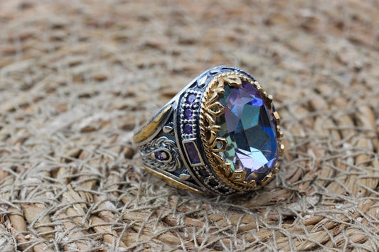 Mystic Topaz Silver ring for Men-Healer