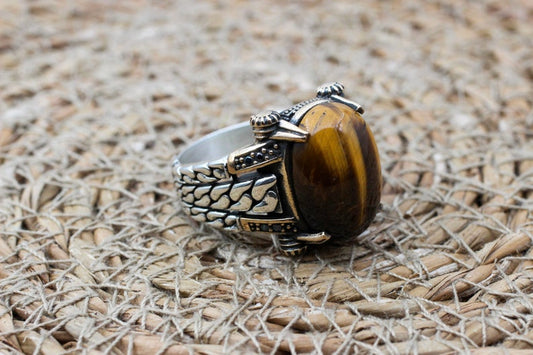 Tiger eye Silver ring for Men Guardian