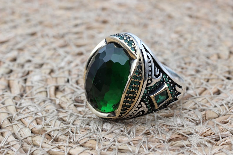 Emerald Silver ring-Nature Green