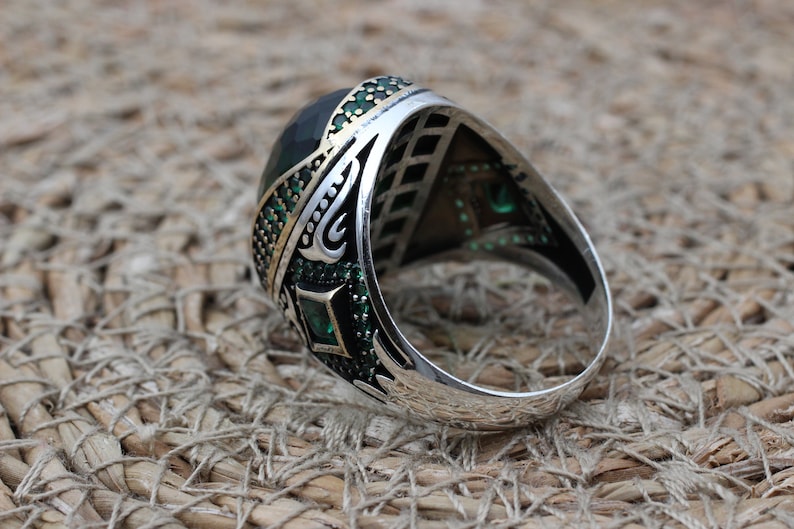 Emerald Silver ring-Nature Green