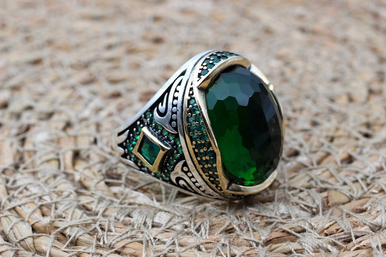 Emerald Silver ring-Nature Green