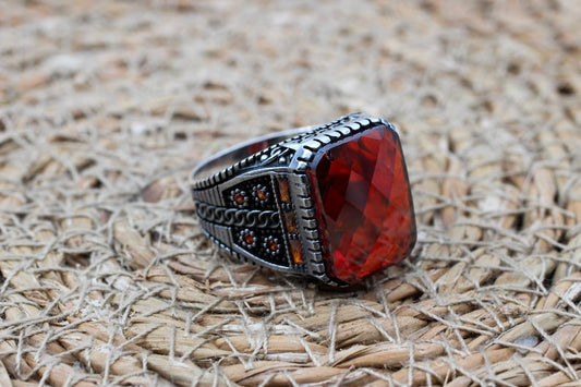 Ruby Silver Ring-Modern Art