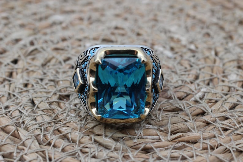 Aquamarine Silver ring-Blue Crown