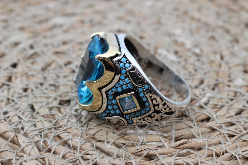 Aquamarine Silver ring-Blue Crown