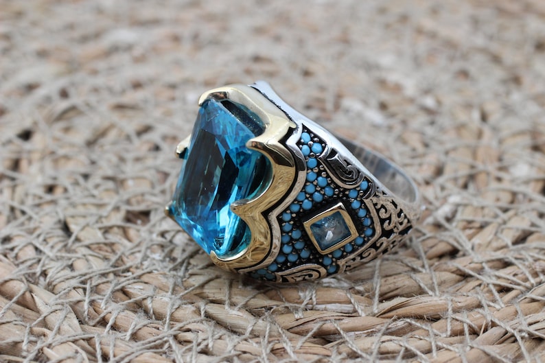 Aquamarine Silver ring-Blue Crown