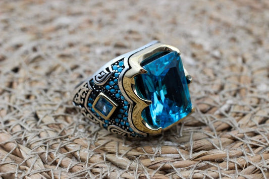 Aquamarine Silver ring-Blue Crown