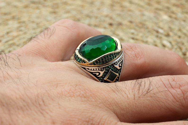 Emerald Silver ring-Nature Green