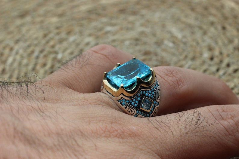 Aquamarine Silver ring-Blue Crown