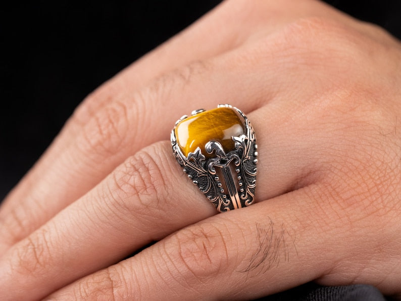 Tiger eye Silver ring Silver Blade