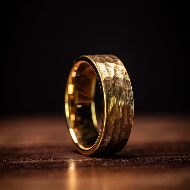 Gold Hammered Tungsten Engagement Ring