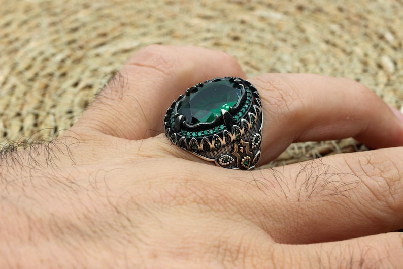 Emerald Silver ring-Green Forest