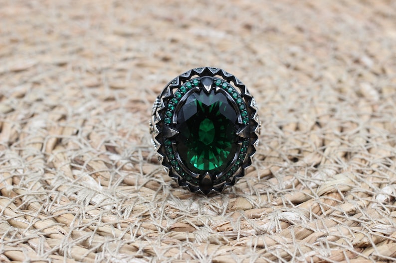 Emerald Silver ring-Green Forest