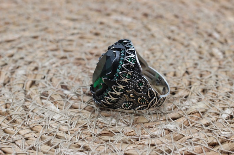 Emerald Silver ring-Green Forest