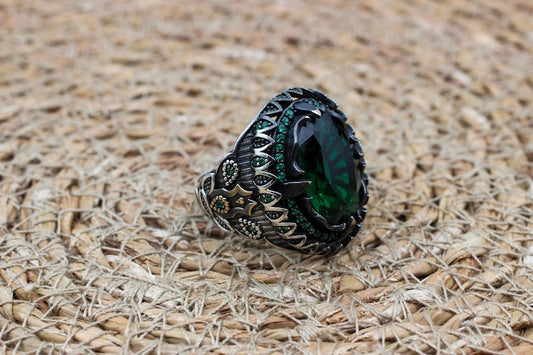 Emerald Silver ring-Green Forest