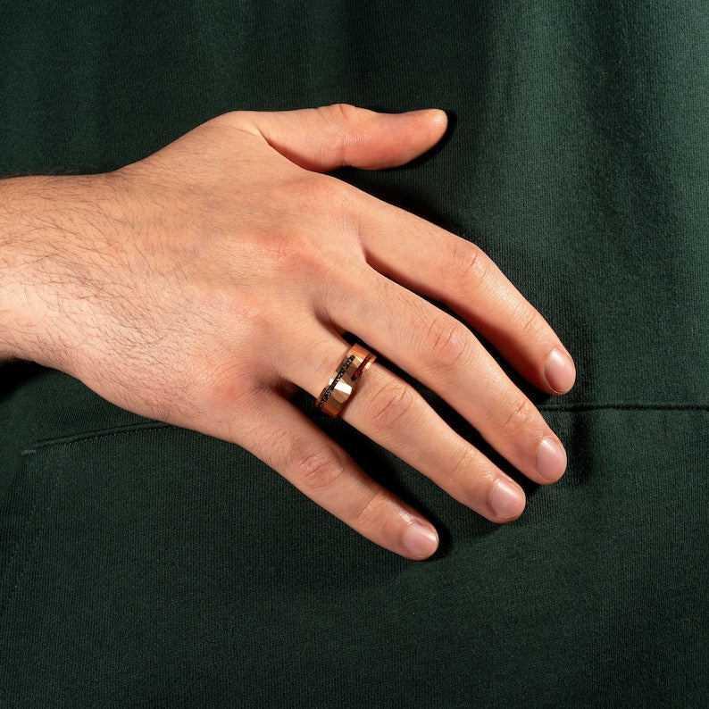 Dinosaur Bone & Meteorite Ring Rose Gold Hammered Ring