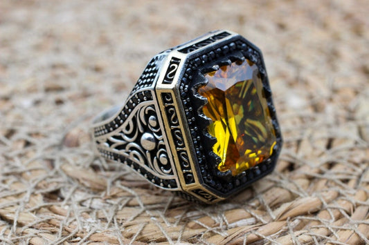 Citrine Silver ring for Men-Citrine Glow