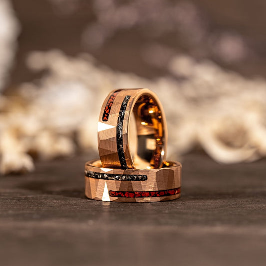 Dinosaur Bone & Meteorite Ring Rose Gold Hammered Ring