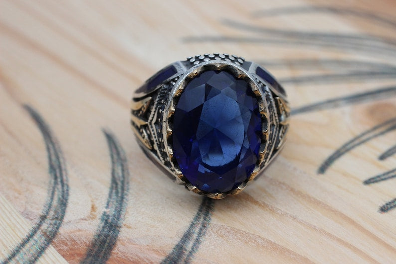 Sapphire Ring Silver-Blue Crystal