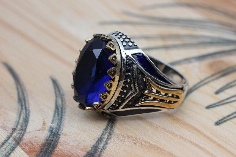 Sapphire Ring Silver-Blue Crystal