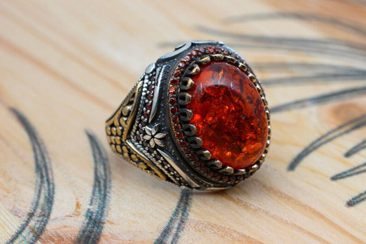 Amber Silver ring for Men