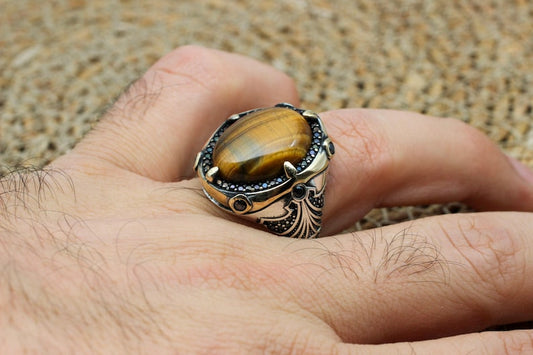 Tiger eye Silver ring for Men Focus Guard