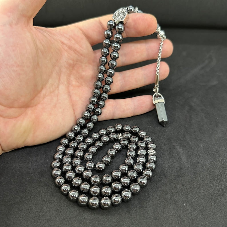 99Beads 8mm Hematite Natural Healing Gemstone Tesbih